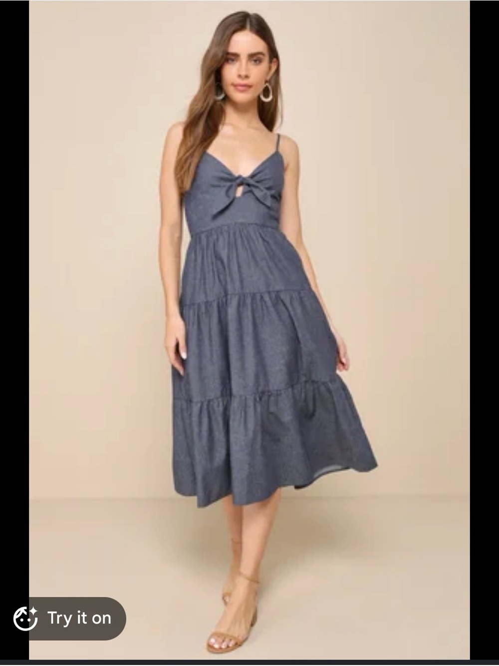 Lulu's Denim-Blue Tie-Front Tiered Midi Dress